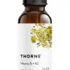 Thorne Vitamin D/K2 Liquid (1 fl oz) - Liquid drops with 1000 IU Vitamin D3 and 200 mcg K2 MK-4 for bone and heart health.
