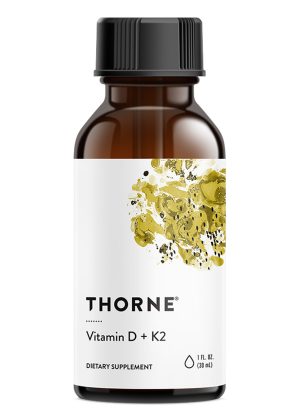 Thorne Vitamin D/K2 Liquid (1 fl oz) - Liquid drops with 1000 IU Vitamin D3 and 200 mcg K2 MK-4 for bone and heart health.