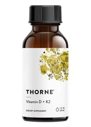 Thorne Vitamin D/K2 Liquid (1 fl oz) - Liquid drops with 1000 IU Vitamin D3 and 200 mcg K2 MK-4 for bone and heart health.