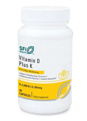 Klaire Labs Vitamin D Plus K - 5000 IU D3 and 100 mcg K2 (MK-7) for bone and immune support.