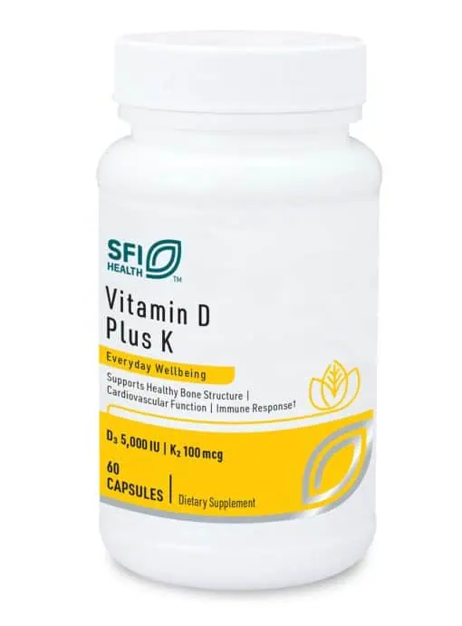 Klaire Labs Vitamin D Plus K - 5000 IU D3 and 100 mcg K2 (MK-7) for bone and immune support.