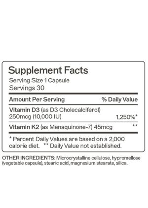 Vitamin D3/K2 10,000 IU Capsules Supports bone, immune, and hormone health