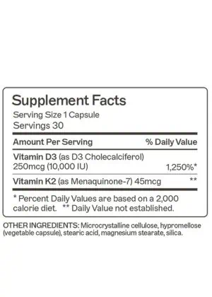 Vitamin D3/K2 10,000 IU Capsules Supports bone, immune, and hormone health