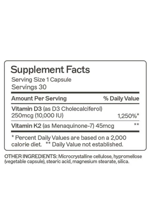 Vitamin D3/K2 10,000 IU Capsules Supports bone, immune, and hormone health