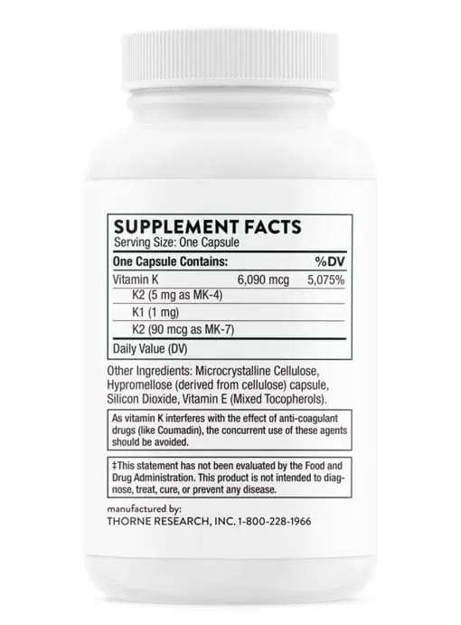 Thorne 3-K Complete (60 Capsules) - Vitamin K1 and K2 (MK-4, MK-7) complex for bone and cardiovascular health.
