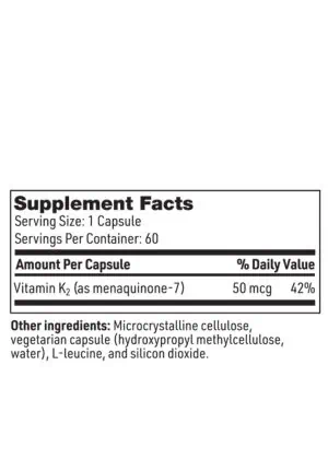 Vitamin K2 - 50 mcg of soy-free menaquinone-7 (MK-7) for bone and cardiovascular health.
