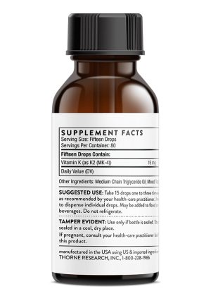 Thorne Vitamin K2 Liquid - High-potency liquid vitamin K2 (MK-4) drops for bone and heart health.