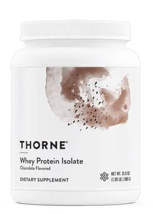 Thorne Whey Protein Isolate (31.9 oz Chocolate) - NSF Certified protein powder for muscle growth and recovery.