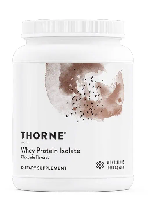 Thorne Whey Protein Isolate (31.9 oz Chocolate) - NSF Certified protein powder for muscle growth and recovery.