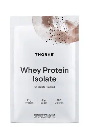 Thorne Whey Protein Isolate (14 Chocolate Packets) - NSF Certified protein powder for muscle growth and recovery.