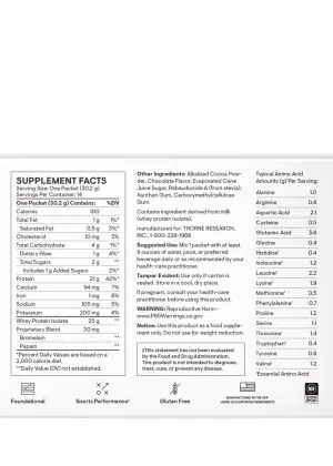 Thorne Whey Protein Isolate (14 Chocolate Packets) - NSF Certified protein powder for muscle growth and recovery.
