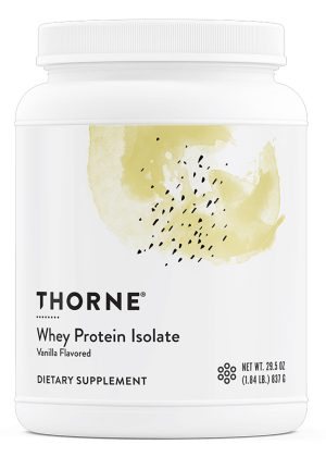 Thorne Whey Protein Isolate - NSF Certified vanilla protein powder for muscle growth and recovery.