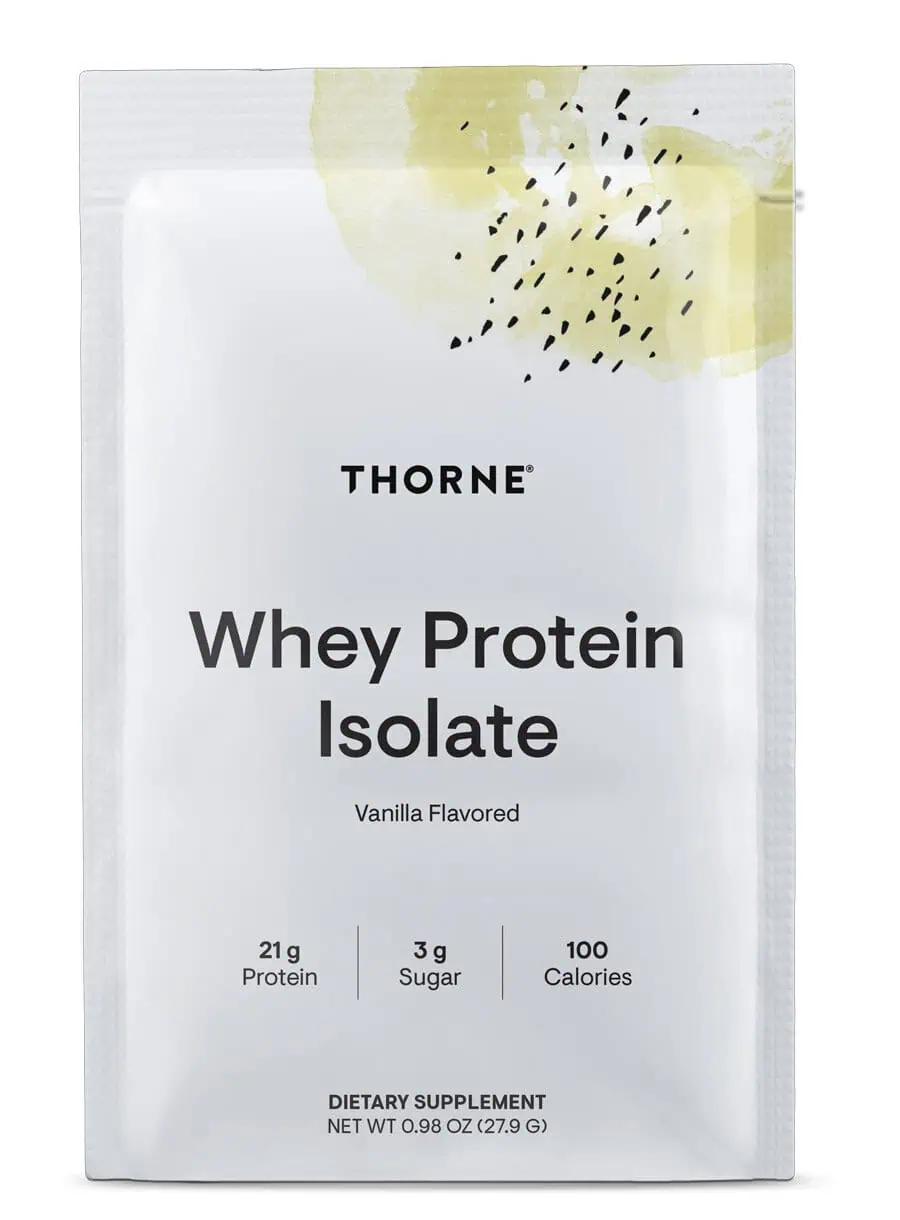 Thorne Whey Protein Isolate (14 Vanilla Packets) - NSF Certified protein powder for muscle growth and recovery.