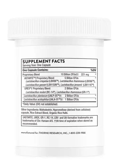 Thorne Women's Daily Probiotic (30 Capsules) - Probiotic supplement for vaginal, urinary, and GI health.