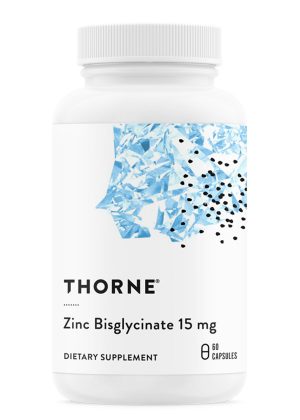 Thorne Zinc Bisglycinate (60 Capsules) - 15mg chelated zinc supplement for daily immune support.