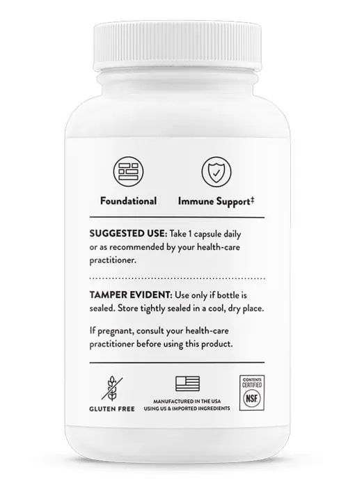 Thorne Zinc Bisglycinate (60 Capsules) - 30mg chelated zinc supplement for immune and skin health.