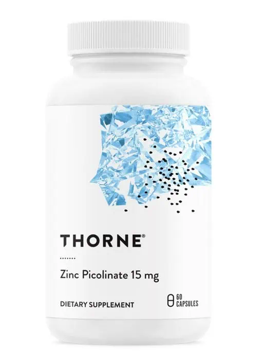 Thorne Zinc Picolinate (60 Capsules) - 15mg highly absorbable zinc supplement for immune and skin health.