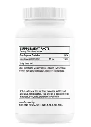 Thorne Zinc Picolinate (60 Capsules) - 15mg highly absorbable zinc supplement for immune and skin health.