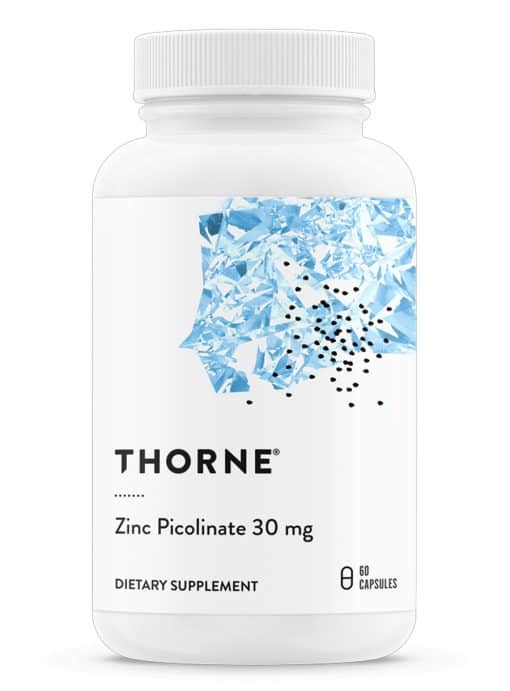 Thorne Zinc Picolinate - 30mg high-absorption zinc supplement for immune and skin health.