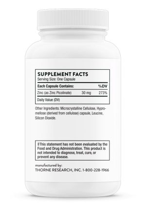 Thorne Zinc Picolinate - 30mg high-absorption zinc supplement for immune and skin health.