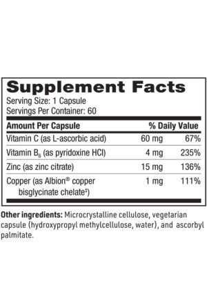 SFI Health Zinc Plus - Zinc citrate with copper, vitamin C, and B6 for immune support.