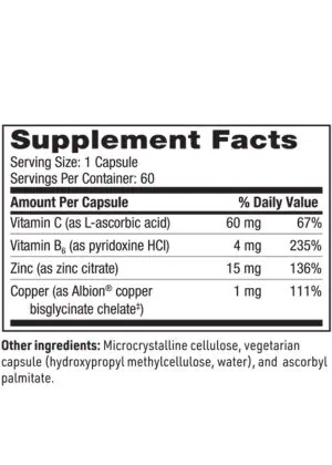 SFI Health Zinc Plus - Zinc citrate with copper, vitamin C, and B6 for immune support.
