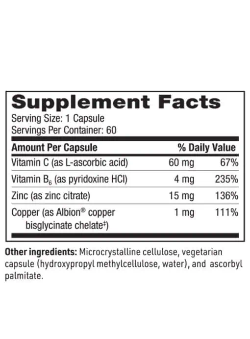 SFI Health Zinc Plus - Zinc citrate with copper, vitamin C, and B6 for immune support.