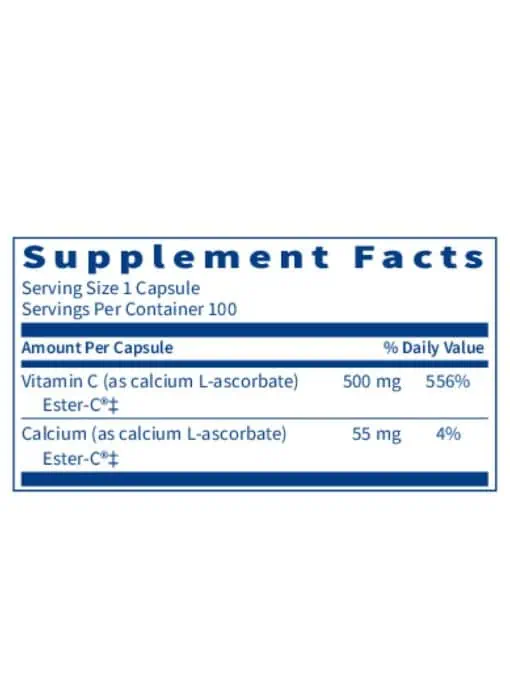 SFI Health Ester-C - 500mg of buffered, non-acidic Vitamin C for immune support.