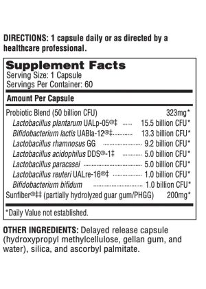 Ther-Biotic Synbiotic - 50 billion CFU, 7-strain shelf-stable probiotic with Sunfiber prebiotic.