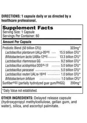 Ther-Biotic Synbiotic - 50 billion CFU, 7-strain shelf-stable probiotic with Sunfiber prebiotic.