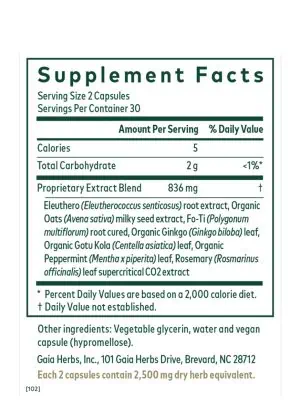 Herbal brain support supplement promoting mental clarity, memory, and cognitive performance with adaptogenic botanicals and antioxidants