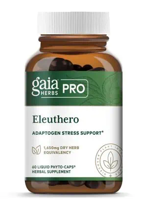 Plant-based adaptogen supplement supporting energy, stress resilience, and mental stamina with eleuthero root extract