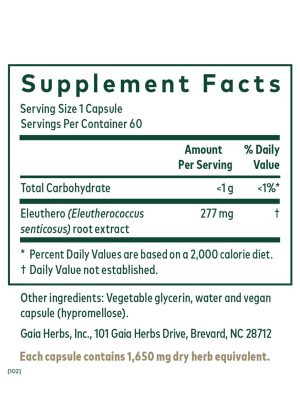 Plant-based adaptogen supplement supporting energy, stress resilience, and mental stamina with eleuthero root extract