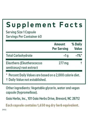 Plant-based adaptogen supplement supporting energy, stress resilience, and mental stamina with eleuthero root extract