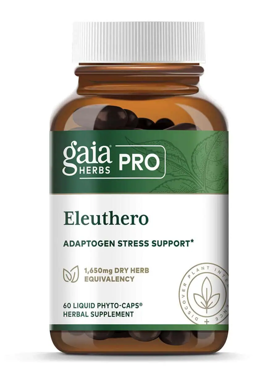 Plant-based adaptogen supplement supporting energy, stress resilience, and mental stamina with eleuthero root extract