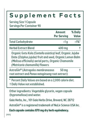 Digestive lining and gut barrier support formula with herbal extracts including astragalus, gotu kola, and chamomile for intestinal health