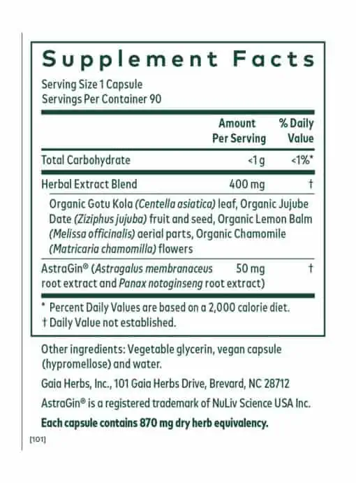 Digestive lining and gut barrier support formula with herbal extracts including astragalus, gotu kola, and chamomile for intestinal health