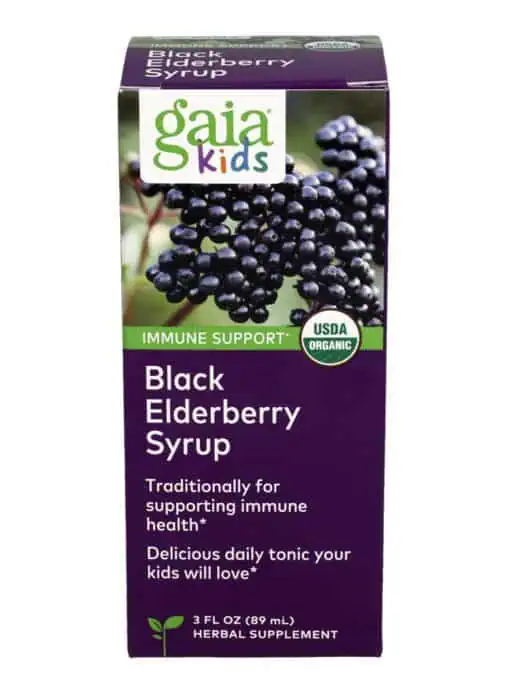 Gaia Herbs Kids Black Elderberry Syrup for immune support with organic elderberry and acerola