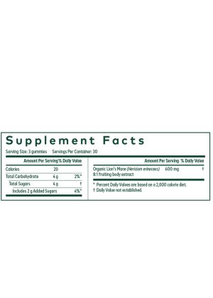 Gaia Herbs Lion’s Mane PRO supplement facts with 600 mg 8:1 mushroom extract per serving