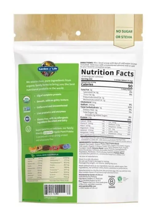 Organic Plant Protein Smooth Unflavored - Live Probiotics and Enzymes Highly Digestible Plant Protein