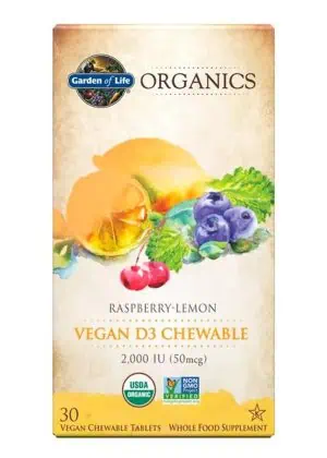 Organics Vegan D3 2,000 IU Raspberry Lemon 30 Chewables 11 organic mushrooms