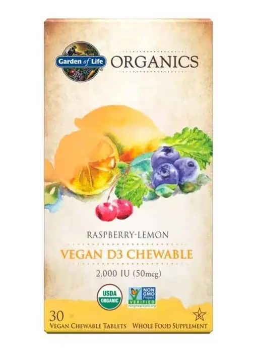 Organics Vegan D3 2,000 IU Raspberry Lemon 30 Chewables 11 organic mushrooms