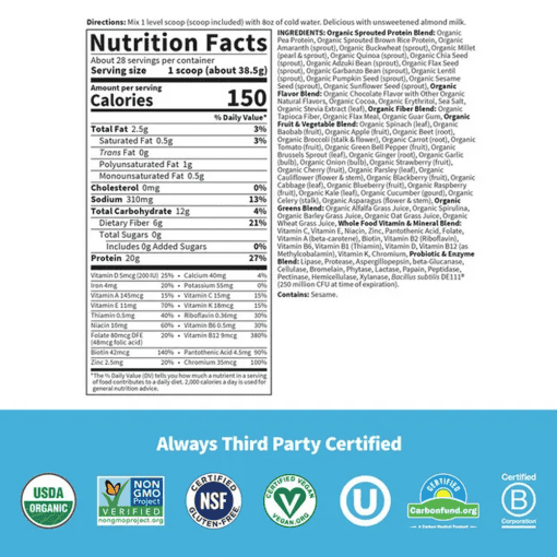 Garden of Life Raw Organic Meal — Plant-Based Protein, Whole Food Nutrition