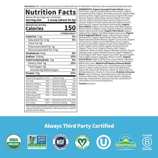 Garden of Life Raw Organic Meal — Plant-Based Protein, Whole Food Nutrition