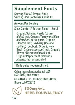 Gaia Herbs Sinus Comfort supplement with organic herbal extract blend