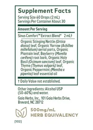Gaia Herbs Sinus Comfort supplement with organic herbal extract blend