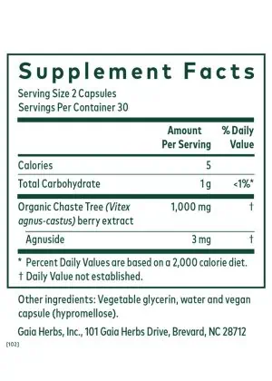 Gaia Herbs Vitex hormone balance supplement with organic chaste tree berry for progesterone support