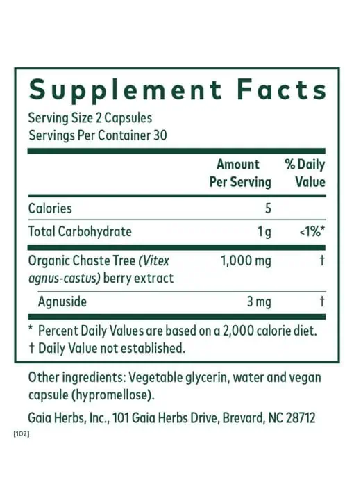 Gaia Herbs Vitex hormone balance supplement with organic chaste tree berry for progesterone support
