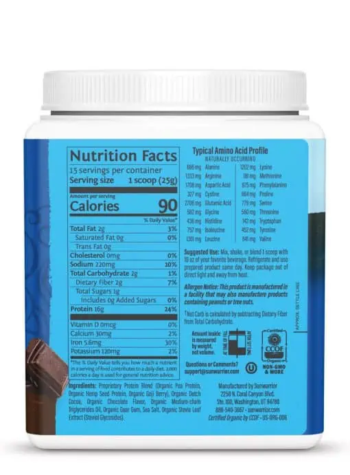 Sunwarrior Warrior Blend Chocolate - plant-based protein, vegan protein - Back