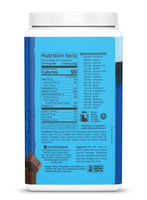 Sunwarrior Warrior Blend Unflavored - plant-based protein, organic protein
